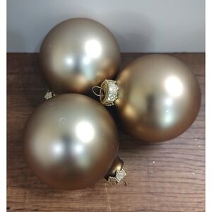 Lot of 3 HD Mercury Glass Ornaments Tan Satin Finish Vintage A14